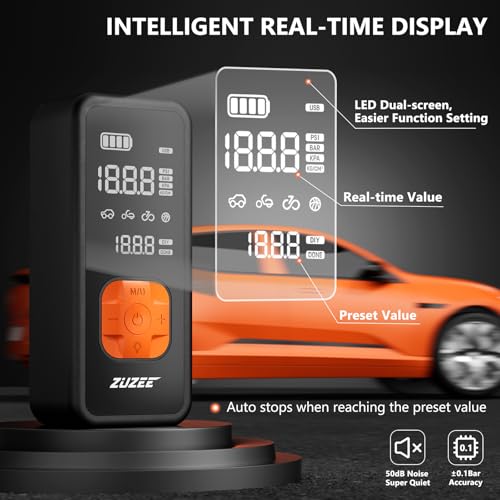 Tire Inflator Portable Air Compressor with Digital Gauge 150 PSI (Black & Orange)