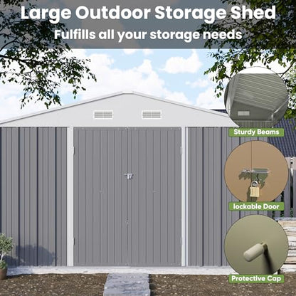 10x10 FT Outdoor Storage Shed with Floor Frame (Gray / 10x10 FT)