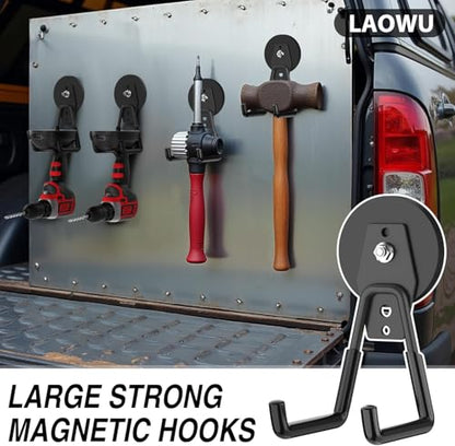 8 Pack Heavy Duty Storage Magnetic Utility Hooks Large Garage Strong Extra Magnet Hooks Hanger with Anti (2.6in Magnet-8 Pack-Black)