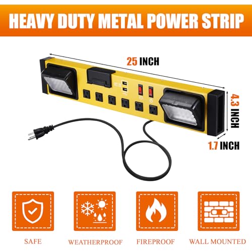 6 Outlets Power Strip with LED Worklight (Yellow Black)