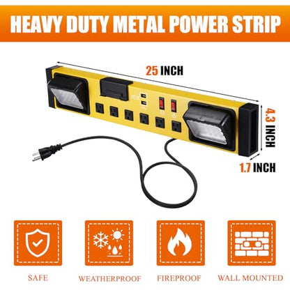6 Outlets Power Strip with LED Worklight (Yellow Black)