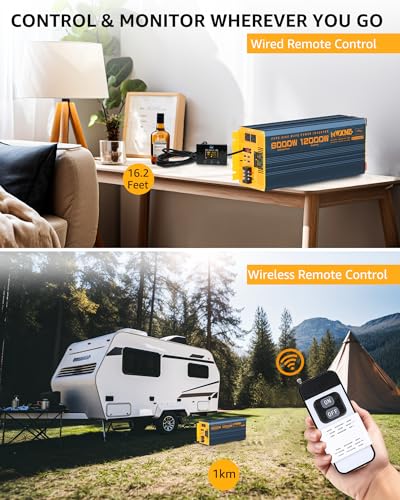 6000 Watt Power Inverter Pure Sine Wave 48V DC to 110V 120V Heavy Duty Inverter with Remote Control and LED Display (6000W- 48V)