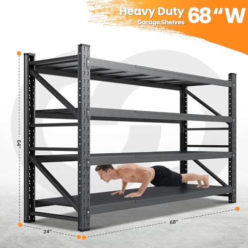 68” Wide Heavy Duty Metal Garage Shelving (Matte Black / 68"Wx24"Dx64"H)