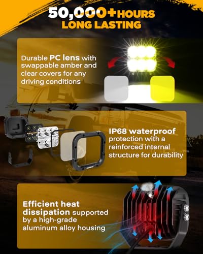 XP Ultra Series 5 Inch LED Offroad Lights Amber White LED Pods (5" XP-Ultra Amber White DRL Combo Lights)