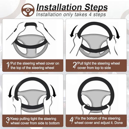 Elastic Stretch Steering Wheel Cover (Brown-Black)