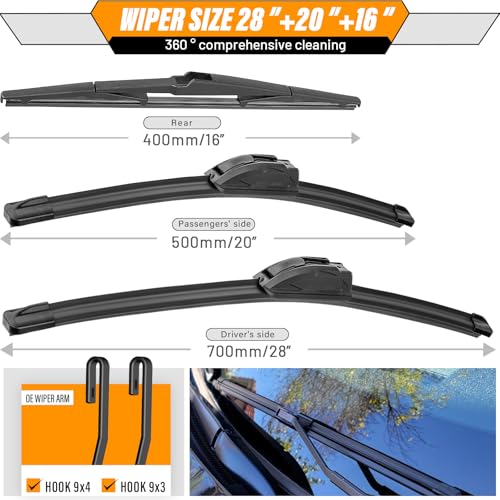 Windshield Wiper Blade Replacement for Toyota Sienna 2011 (28"+20"+16")