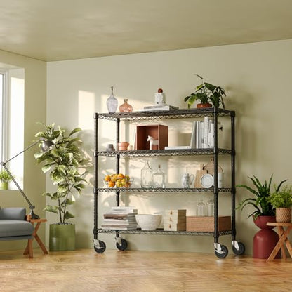 4 Tier Adjustable Heavy Duty Metal Storage Shelving Unit (4 Tier, 17.7" D x 47.2" W x 59.1" H / Black)