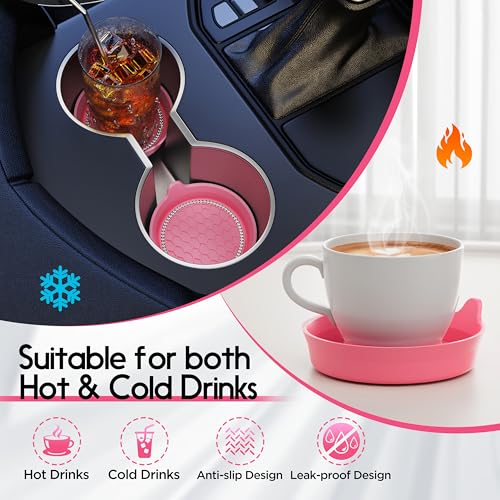 4 Pack Car Cup Holder Coaster Bling Crystal Rhinestone Car Interior (Peach Pink / 4 Pack)