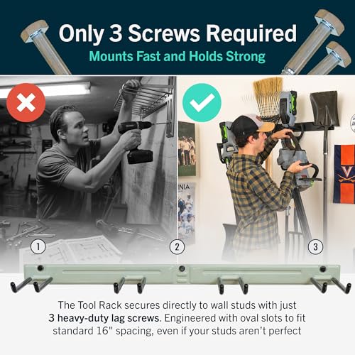 Garage Tool Organizer (36" Heavy Duty Steel Rack | 4 Hooks | Holds 250lbs / CACTUS)