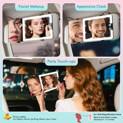 Car Sun Visor Vanity Mirror with Lights & 20X Magnification (1pcs-Black)
