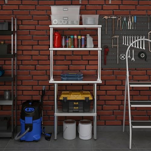 Stainless Steel Work Table Double Tier Overshelf (14" x 30" Work Table + 12" Overshelf)