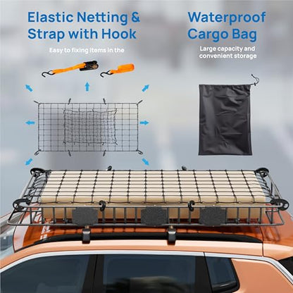 84"x 39"x 6" Universal Rooftop Cargo Carrier Basket (84"x39"x6"(w/Net+Bag+Pedal+Straps))