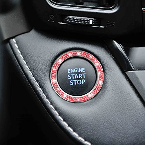 2PCS Zinc Alloy Rhinestone Engine Start Button Rings (Red)