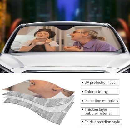 Custom Car Windshield Sun Shade Cover Personalized Car Sun Shade Windshield Front Window Sun Visor UV Ray Protector Sunshade with Photo Text for Sedans SUV Trucks Customized Car Sunshade (custom-2)