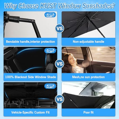 Windshield Sun Shade Umbrella for Ford F150 Hybrid 2021 2022 2023 2024 2025 2026 Rear Window Shades 100% UV Protection and Blackout Privacy 5PCS Car Window Covers Accessories (5-Piece Set | Fits Ford F150 2021-2026)