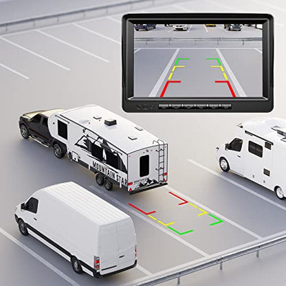 HD 1080P 7" Wired Backup Camera System Rear and Side Coverage (Deep Black / 7"-3 Cam)