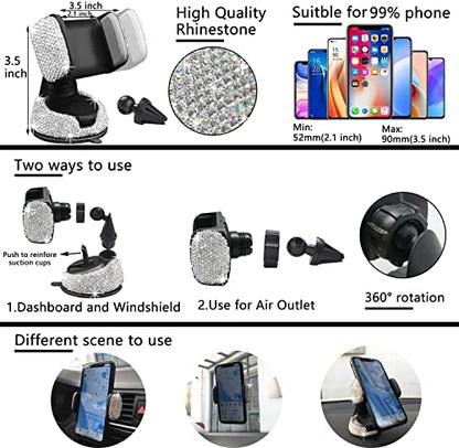27 PCs Bling Car Accessories Set for Women (Silver Diamond)