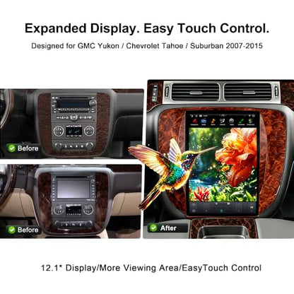 12.1 inch Vertical Screen Car Stereo Radio GPS Navigation for GMC Yukon Sierra Chevrolet Tahoe Suburban Android 4G+64G Car Play Auto (PX6 Hexa core 4G+32G)