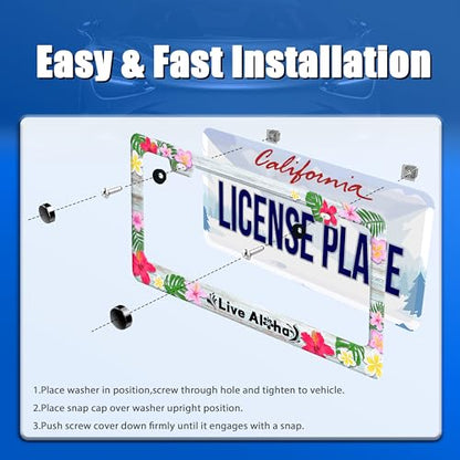 Aloha License Plate Frame Stainless Steel Hawaii Car Accessory (Hawaii Hibiscus Flower Live Aloha)