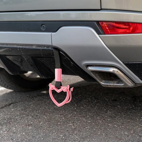 2 Pcs Devil Heart Shaped Car Handle Strap (Pink-Tail)