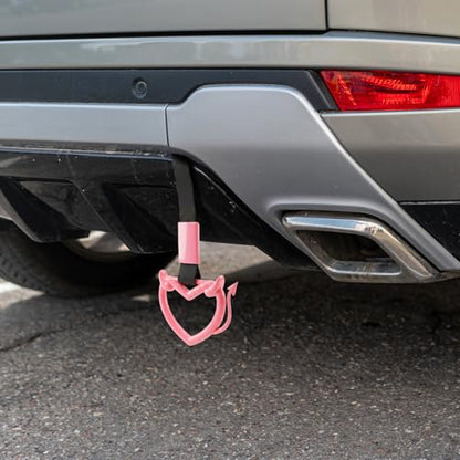 2 Pcs Devil Heart Shaped Car Handle Strap (Pink-Tail)