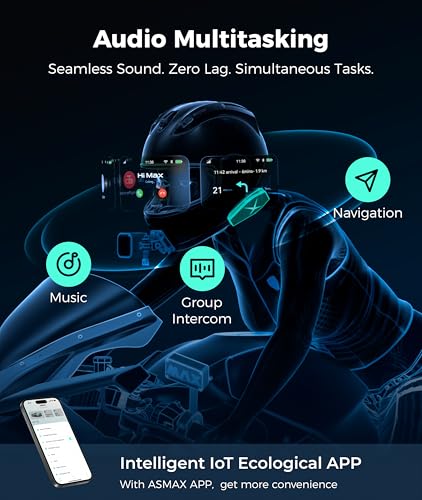 ASMX F1s Motorcycle Bluetooth Headset with Smart Voice Control (F1s Gray-1 Pack)