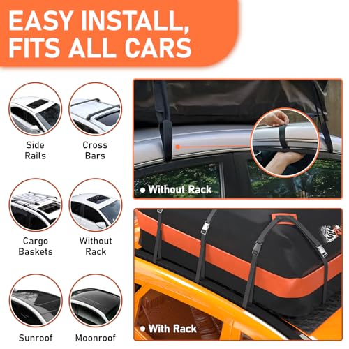 Car Rooftop Cargo Carrier Bag 21 Cubic feet Waterproof Car Roof Top Bag for All Cars with (21 Cubic Feet)