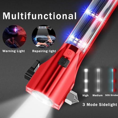 Car Glass Breaker Hammer with Flashlight (Red Metallic)