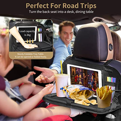 Car Backseat Organizer with Foldable Tablet Holder (Black-3 / 2 Pack with Food Tray)