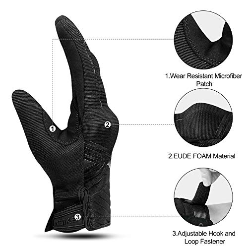 Motorcycle Gloves Breathable Mesh Touchscreen Hard Knuckles (Black / XX-Large)