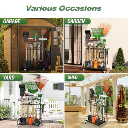 Garden Tool Organizer Rack with Wheels Up to 39 Tools (Rack With Accessories)