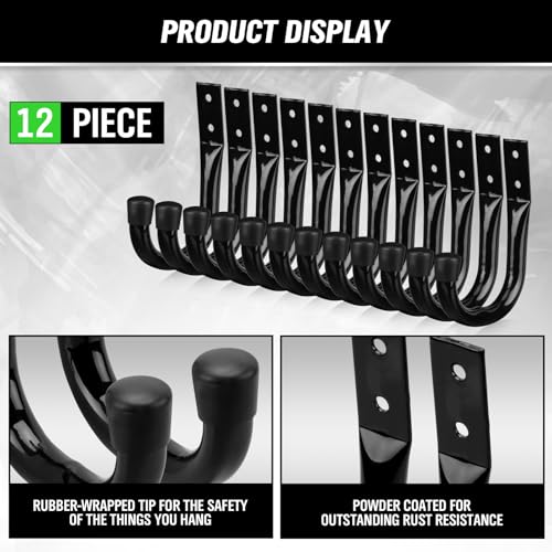 Heavy Duty Garage Storage Hooks (12-Piece Black)