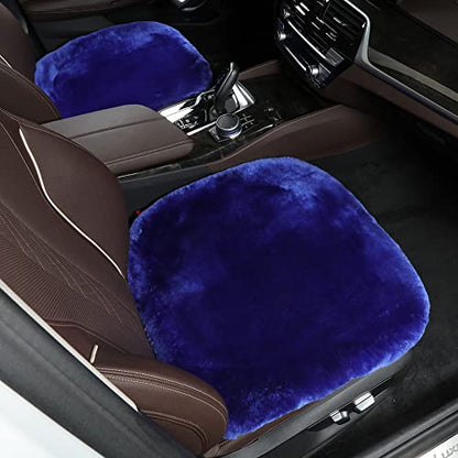 Genuine Sheepskin Car Seat Cushion Seat Covers for Cars Trucks SUV Comfort Seat Protector Pad for Car Driver Seat Car Accessories for Women Office Chair Car Decor (Blue / Front Seat Cushion-1 Pc)