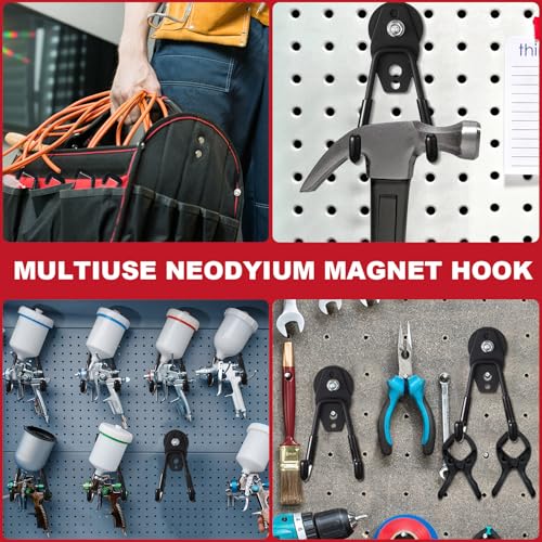 10 Pcs Large Magnetic Hooks Heavy Duty Garage Magnet Hooks Strong Storage Utility Magnetic Hangers with Anti Slip Rubber Coating for Indoor and Outdoor Hanging (Black)