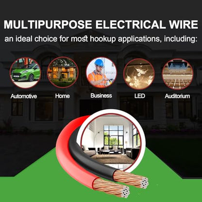 100FT 12 2 Gauge 2pin 2 Color Red Black Cable Hookup Electrical Wire LED Strips Extension Wire 12V (100 Feet / 12/2 Gauge)