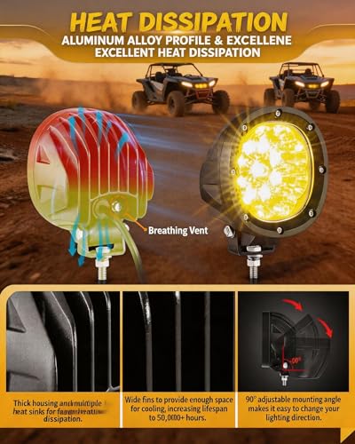 2PCS 4 Inch Amber LED Fog Lights 90W Round Off Road Driving Lights (Amber Light)