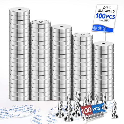 Magnets 110 LBS Heavy Duty Neodymium Strong Magnet 100 Pack (Silver / 1.26in)