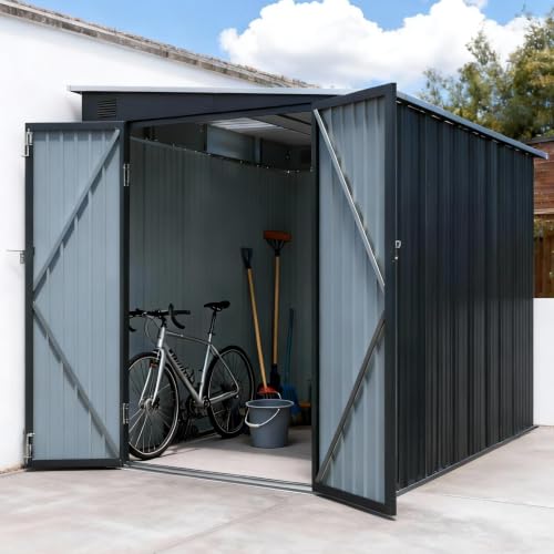 6x8 FT Lean to Shed with Lockable Double Doors (Dark Gray / 6x8 ft)