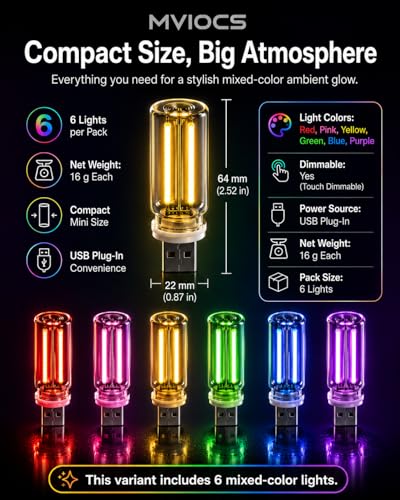 6 Pack USB Car Night Light (Multicolor)