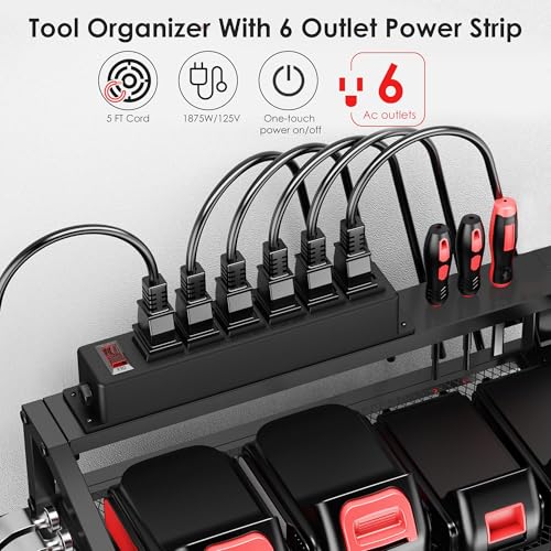 Power Tool Organizer Wall Mount with Charging Station (8 Drills Holder)