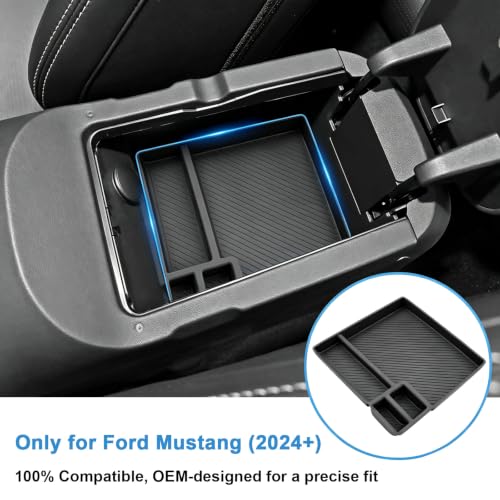 2024 2025 2026 Mustang Center Console Organizer Bottom (Black - Armrest Lower)