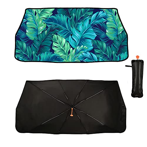 Tropical Car Sun Shade Windshield Umbrella Palm Leaf Sunshade (57X31 Inch / Color-LEAF11)