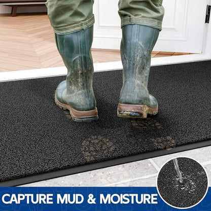 Sturdy Front Door Mat (2' x 6' (Rectangular) / Black-mess)