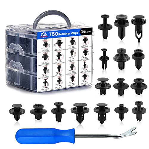 Car Push Retainer Clips 750pcs with 16 Popular Push Pins for Auto Parts (Car Clips 751PCS-Blue)