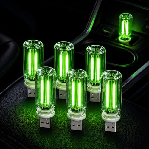 6 Pack USB Car Night Light (Green)