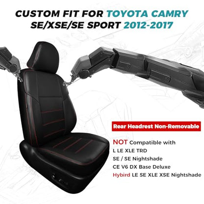 Custom Seat Covers for Toyota Camry 2012 (Black With Red Trim / 2012-2017 Camry SE/XSE/SE Sport)