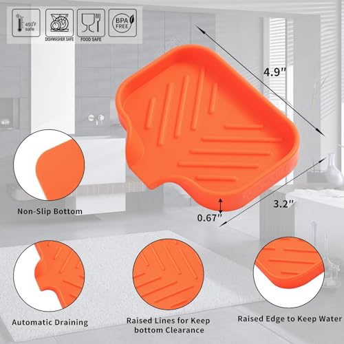 Silicone Soap Dish with Drain Spout (Orange / S(4.9"×3.2"))