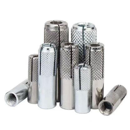 100 pcs) 1/4"-20 Premium Zinc Plated Carbon Steel Drop in Anchors Assortment, Knurled Drop-in-Anchor for Solid Concrete, Internal Forced Expansion Screw Bolts (1/4"-20 / Zinc)
