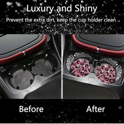 2pcs Bling Leopard Car Coasters (Pink Leopard / 2pcs)