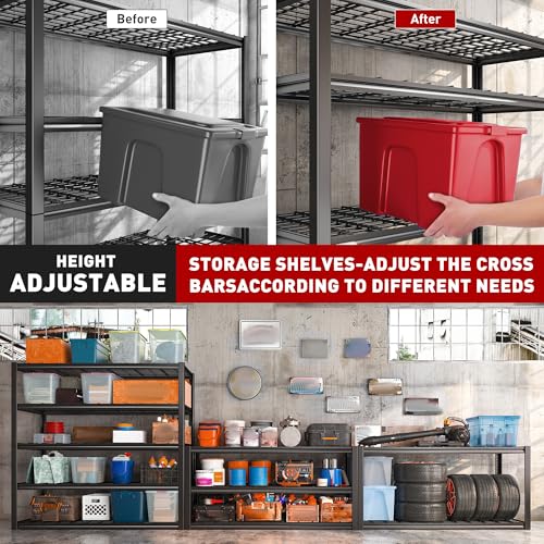 48.2''W Garage Shelving Heavy Duty Metal Shelving 3000LBS Storage Shelves Adjustable Metal Shelves Industrial 5 Tier Garage Shelf for Basement Pantry Warehouse Supermarket (24.2"D x 48.2"W x 72.2"H)